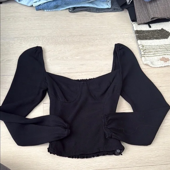 Reformation Black Puff Sleeve Blouse - Picture 1 of 4